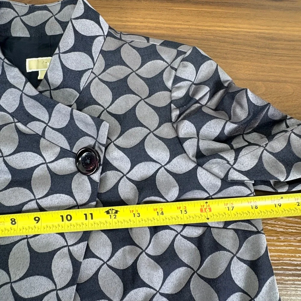 MICHAEL‎ Michael Kors Womens Black Gray Geometric Print Blazer Jacket Size 2